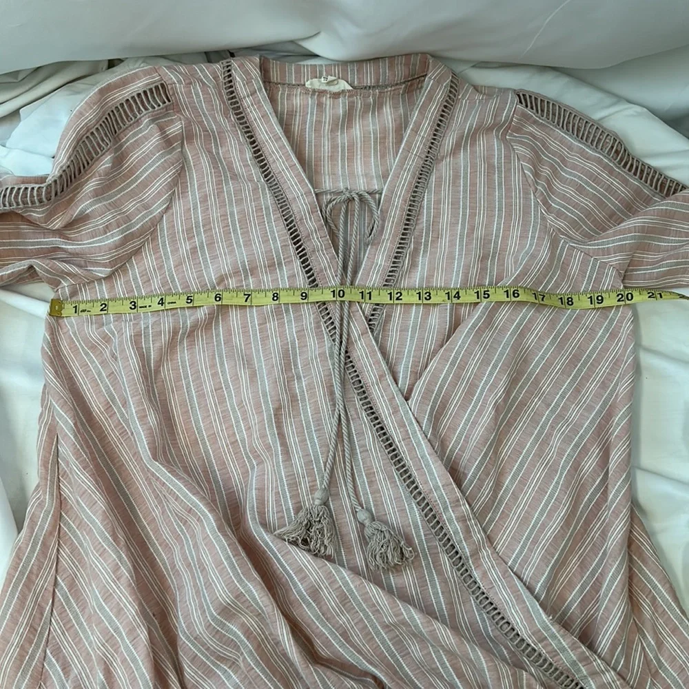 Promesa Deep VNeck Striped Peasant Boho Blouse Size Large - Picture 7 of 11